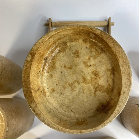 Tiki Bamboo Glasses & Ice Bucket Hand Painted Korean War Souvenir 50's Set of 7 - Picture 13 of 16